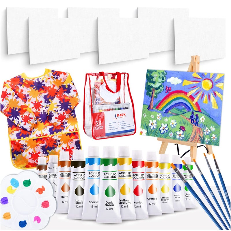 J MARK Kids Paint Set â€“ Acrylic Kids Painting Kit â€“ Storage Bag, Paints, Easel, Canvas, Brushes - Image 1